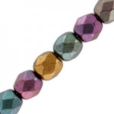 Czech Fire polished faceted glass beads 4mm Purple iris gold